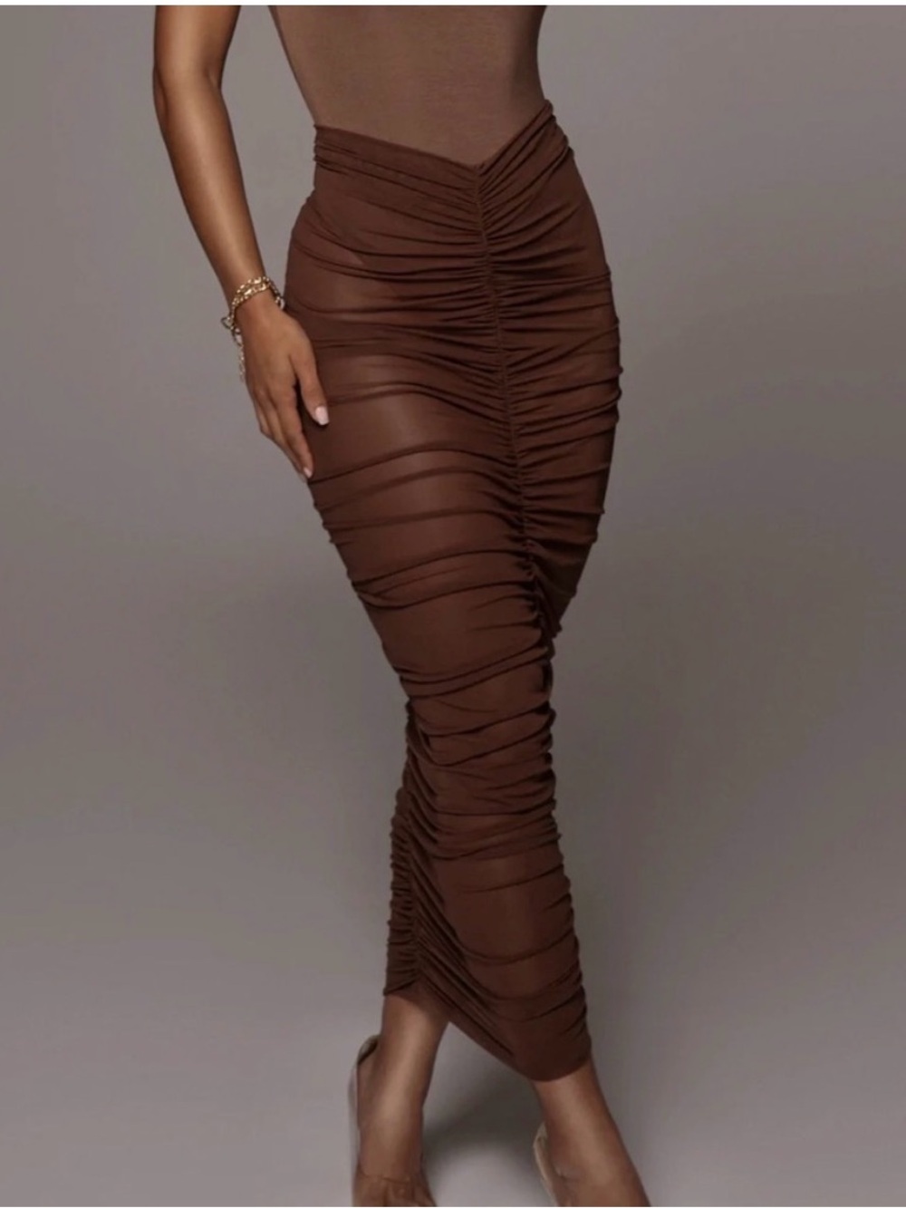 Jluxlabel Ruched Brown, Nude & White Midi Skirt or Swim Cover up. All 3 Size L.